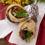A savory Bamyan wrap with fresh vegetables and herbs